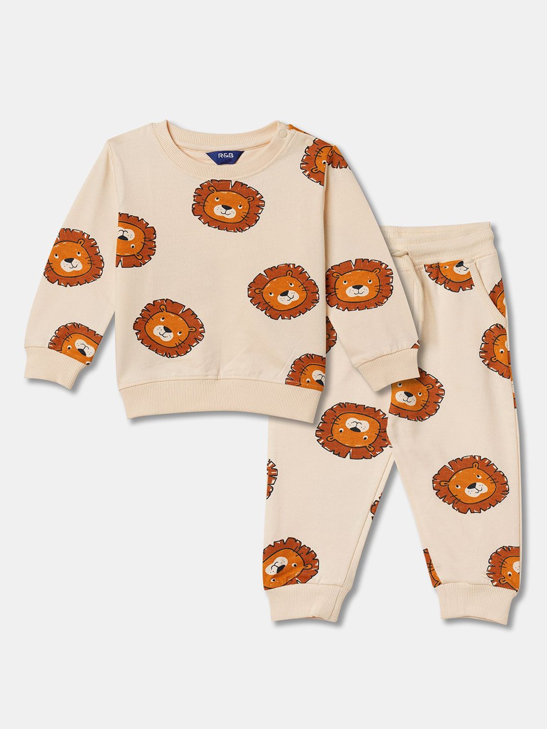 

R&B Boys Conversational Printed Sweatshirt With Joggers, Beige