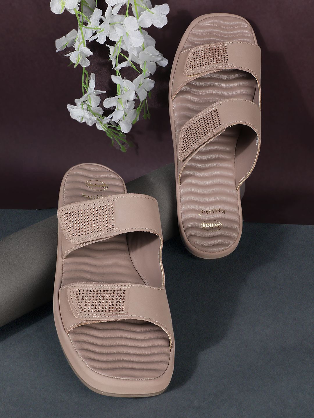 

Scholl Women Textured Open Toe Flats, Pink