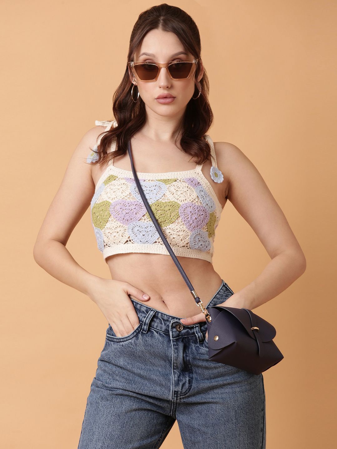 

SHOWOFF Crochet Crop Top, Blue