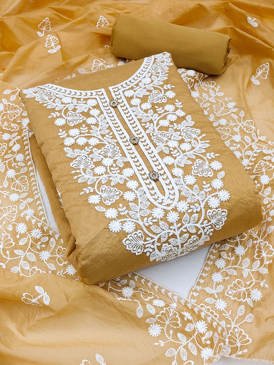 

Ishin Ethnic Motifs Embroidered Unstitched Dress Material, Beige