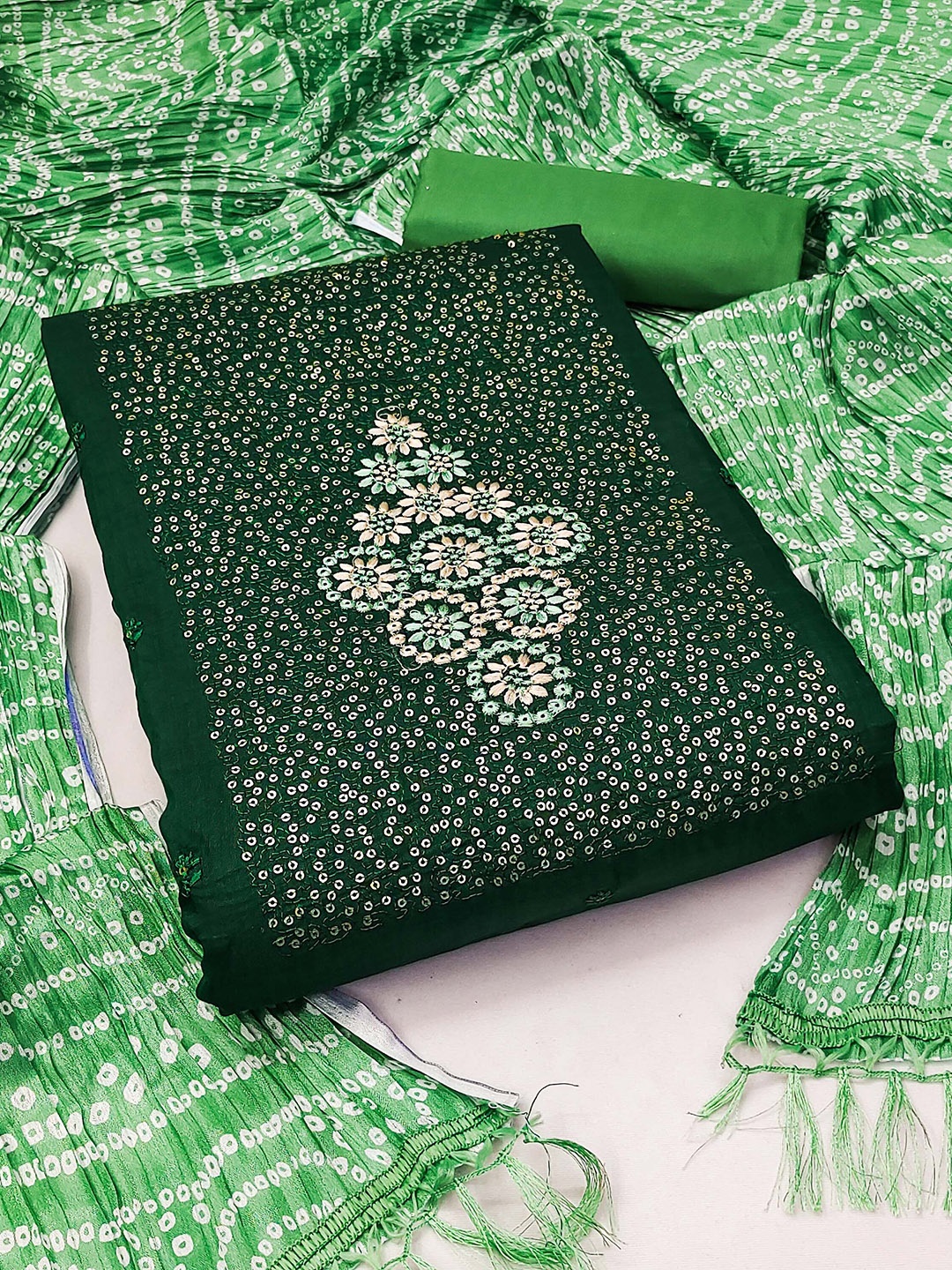 

Ishin Ethnic Motifs Embroidered Sequinned Unstitched Dress Material, Green