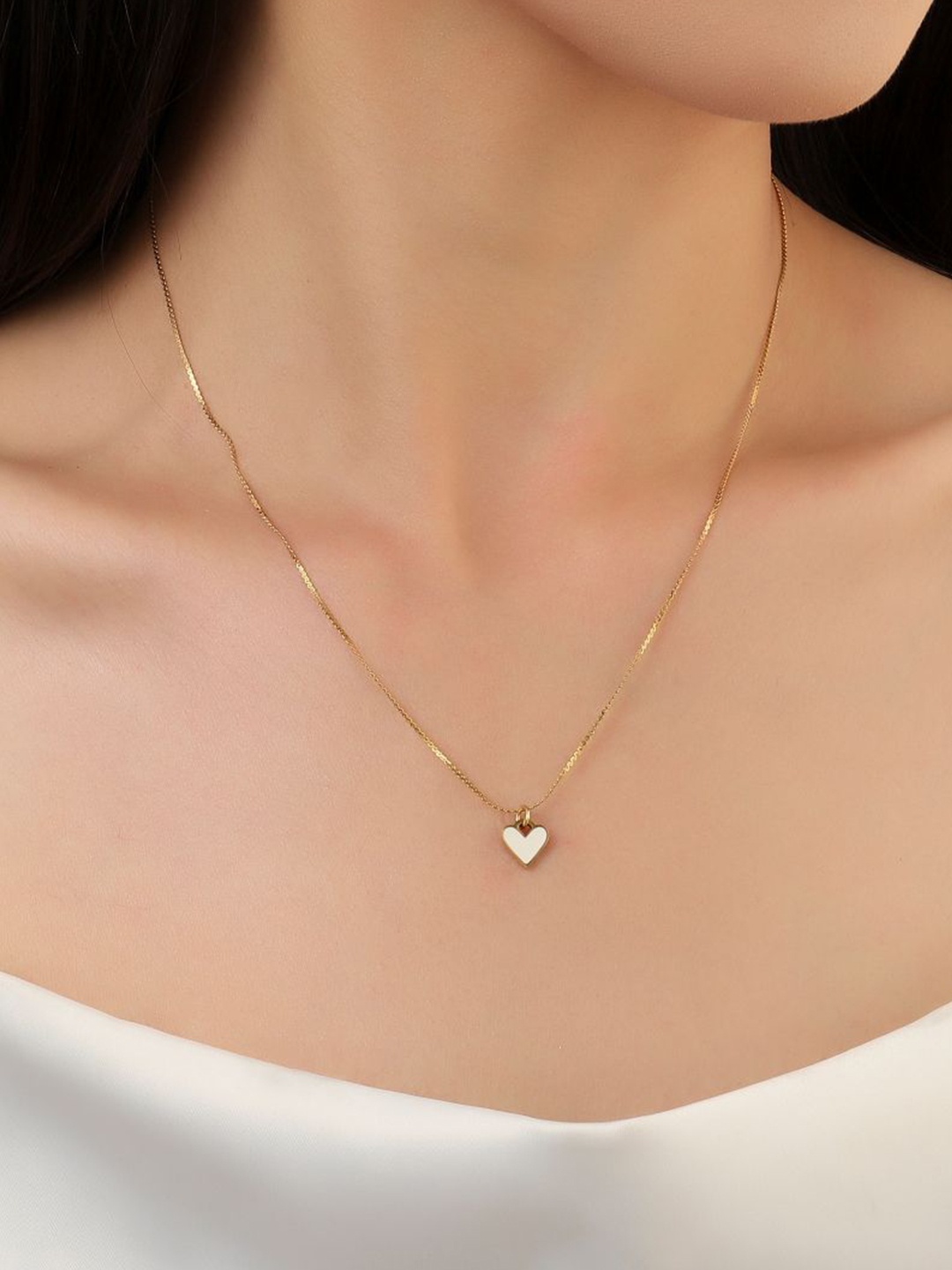 

SALTY Stainless Steel Heart Shaped Stone-Studded Pendants With Chains, Gold