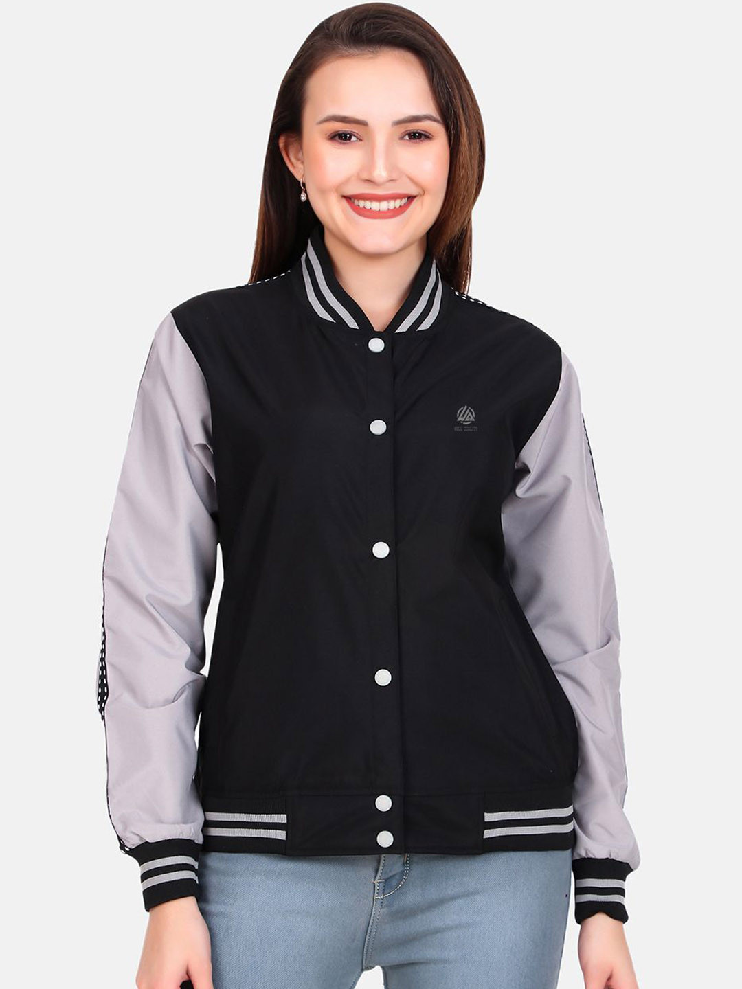 

WELL QUALITY Women Colourblocked Windcheater Training or Gym Sporty Jacket with Embroidered, Black
