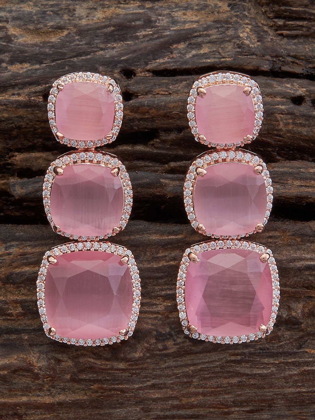 

Kushal's Fashion Jewellery Rose Gold Plated Geometric Cubic Zirconia Drop Earrings, Pink