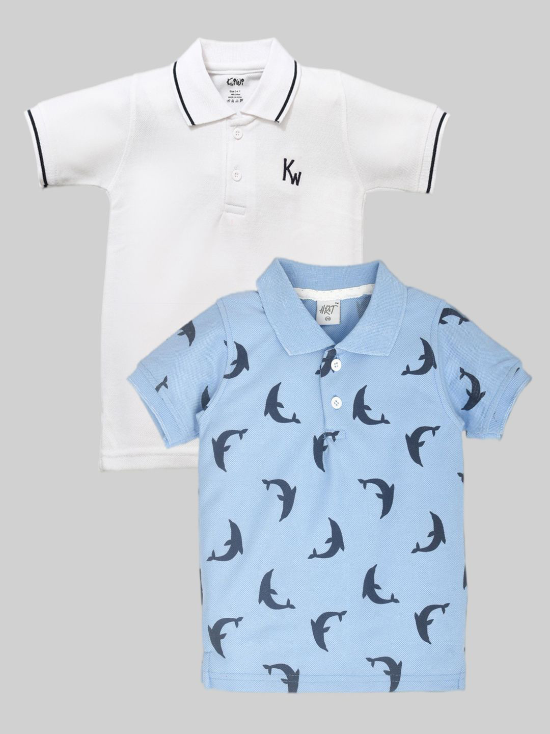 

BAESD Pack Of 2 Boys Conversational Printed Polo Collar Cotton T-shirts, White