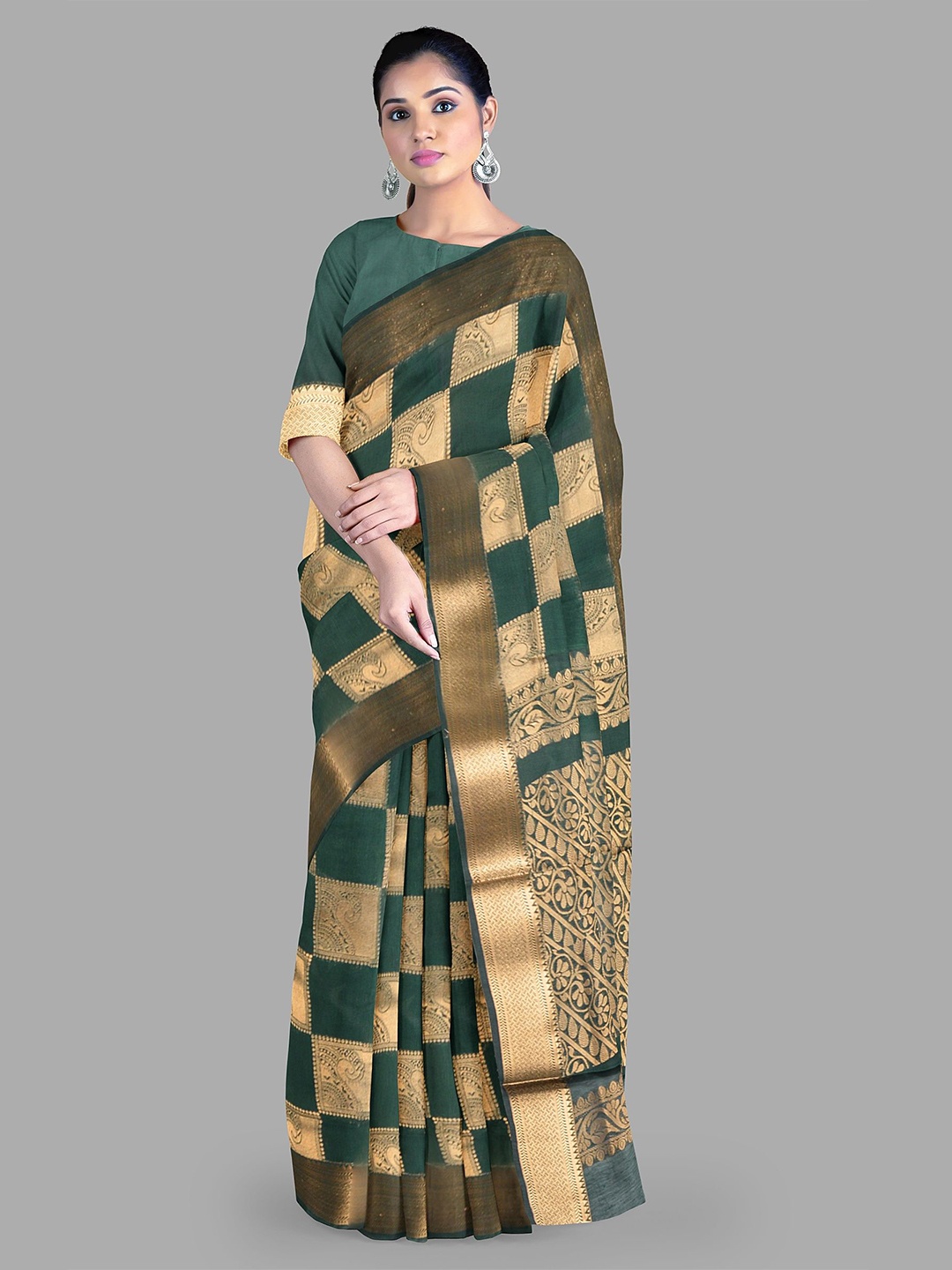 

The Chennai Silks Geometric Woven Design Zari Kovai Saree, Green