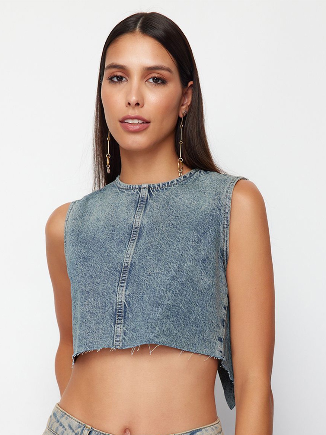 

Trendyol Cotton Styled Back Crop Top, Na