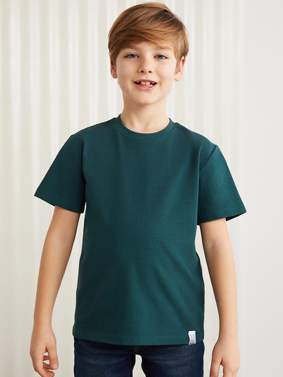 

GRIMELANGE Unisex Kids Solid Round Neck Cotton T-shirt, Green