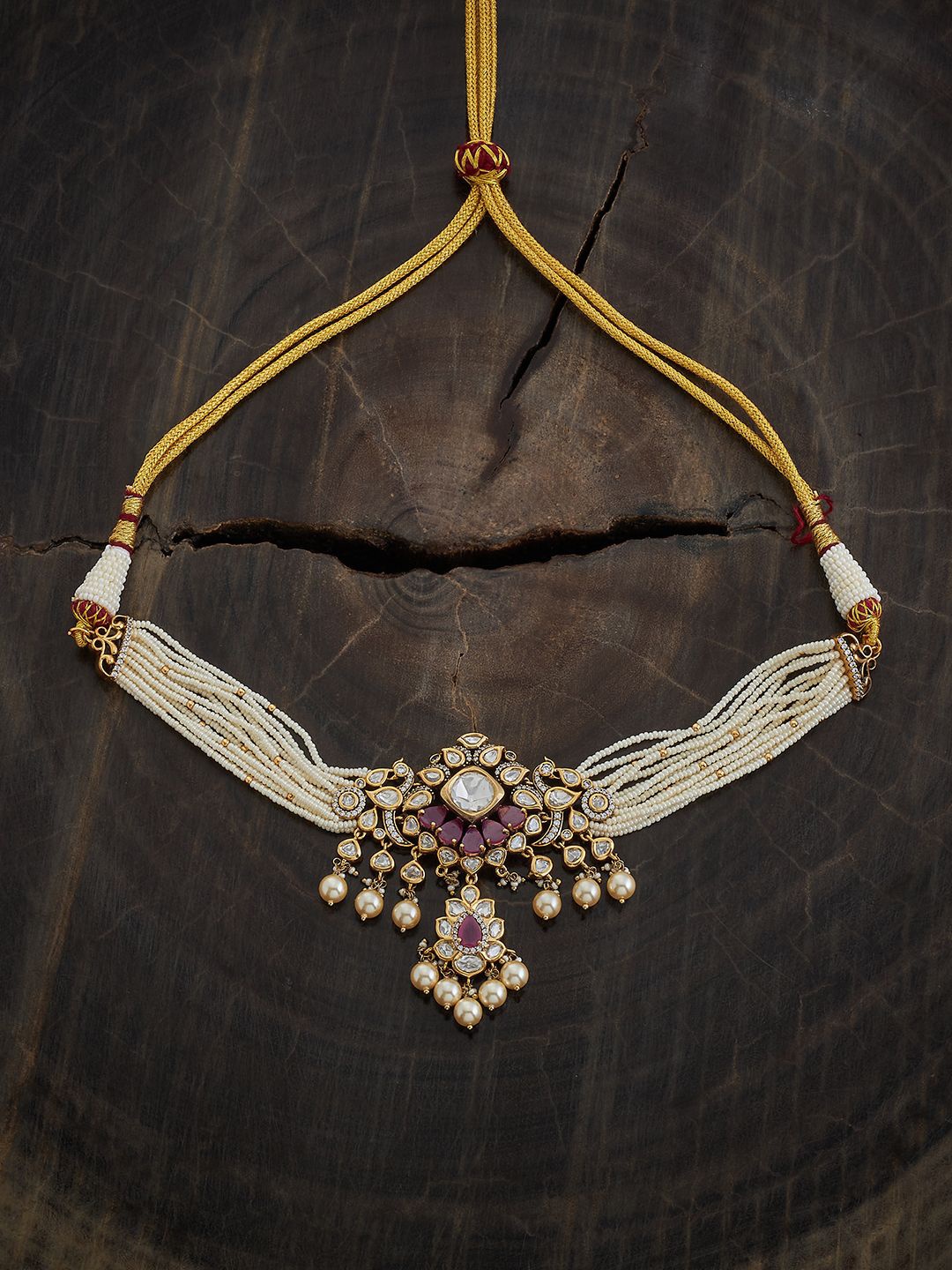 

Kushal's Fashion Jewellery Stone Studded & Kundan Beaded Layered Necklace, Gold