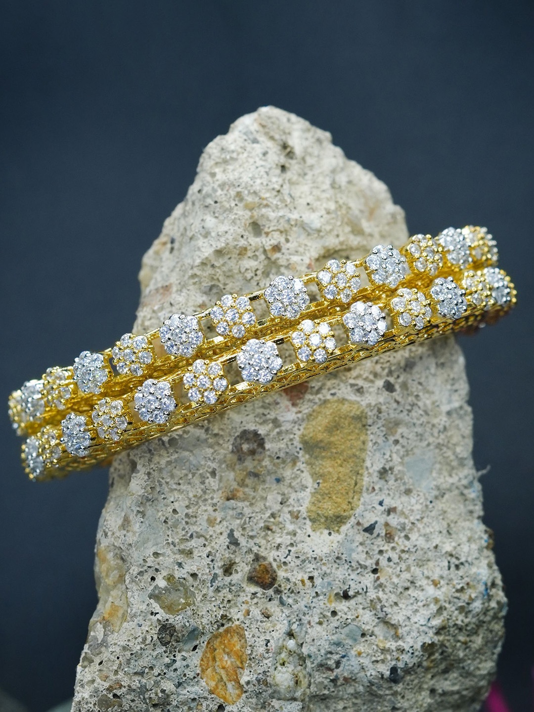 

Zevarly Set Of 2 Gold-Plated American Diamond Studded Bangles