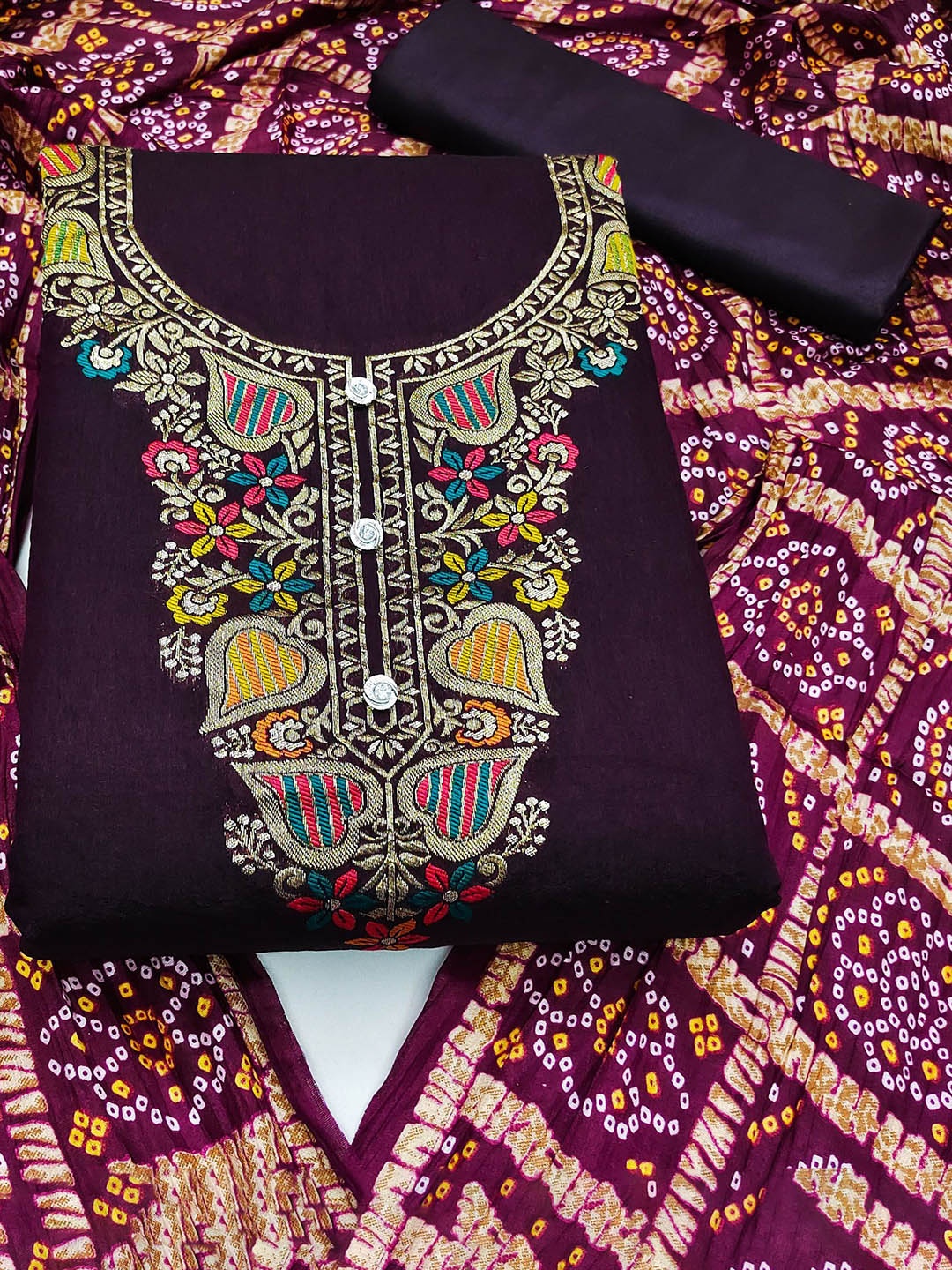 

Ishin Ethnic Motifs Woven Design Zari Unstitched Dress Material, Purple