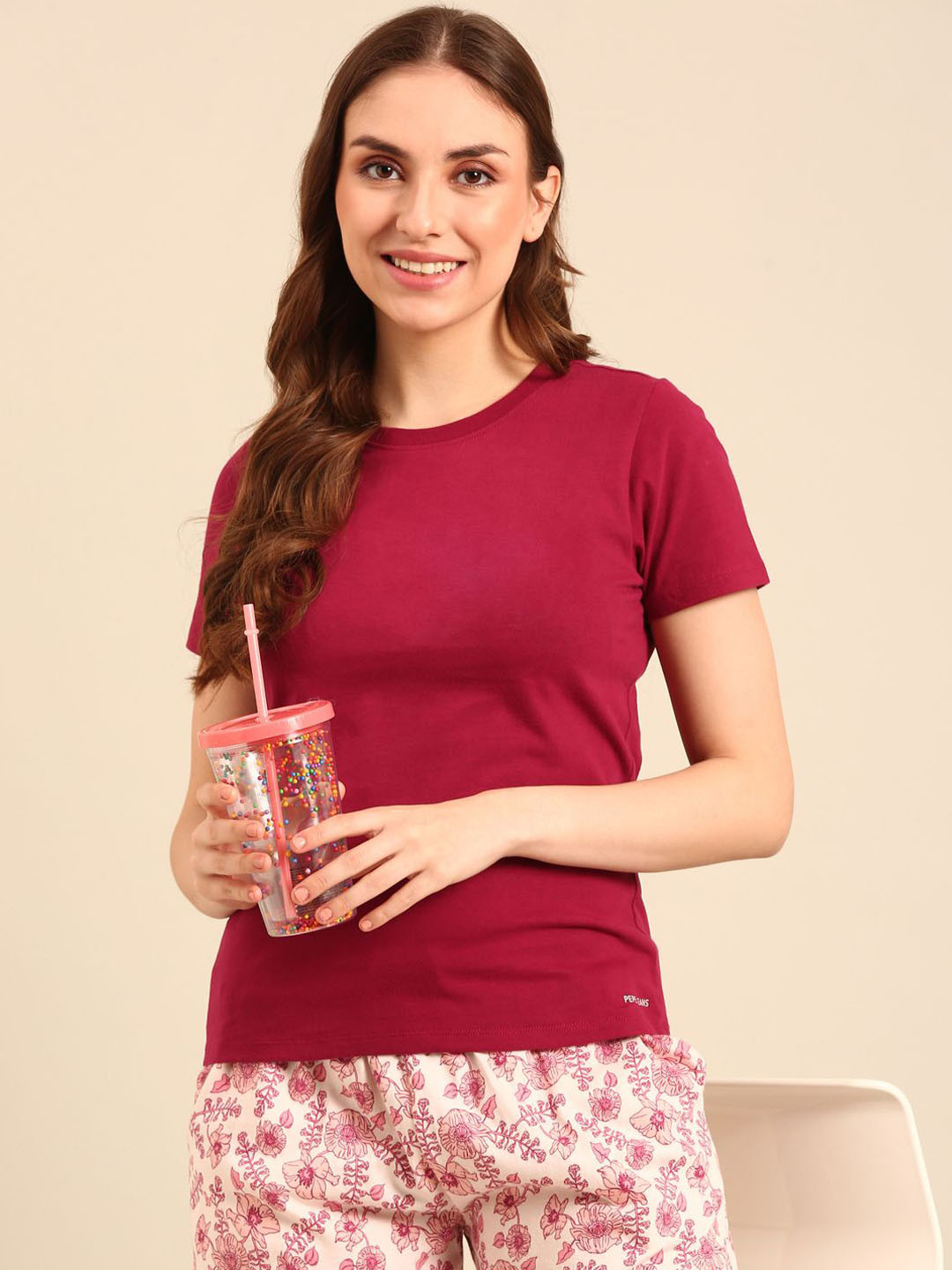 

Pepe Jeans Women T-shirt & Floral Printed Shorts Pure Cotton Night suit, Red