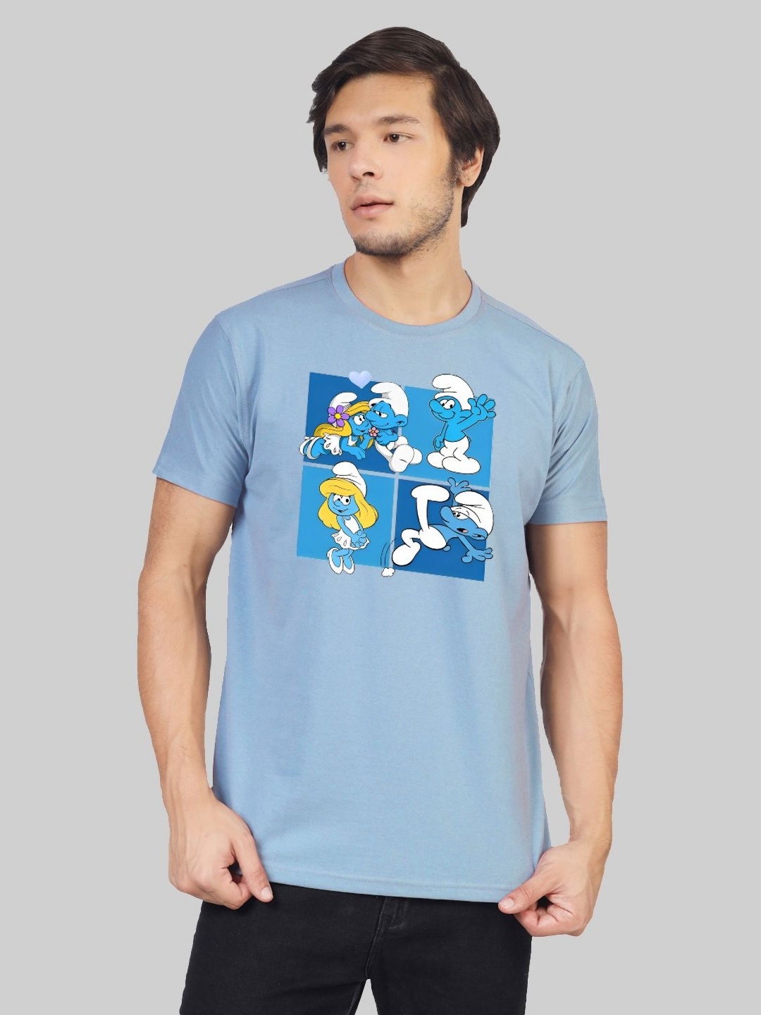 

Greylongg Men Graphic Printed Round Neck Cotton T-shirt, Blue