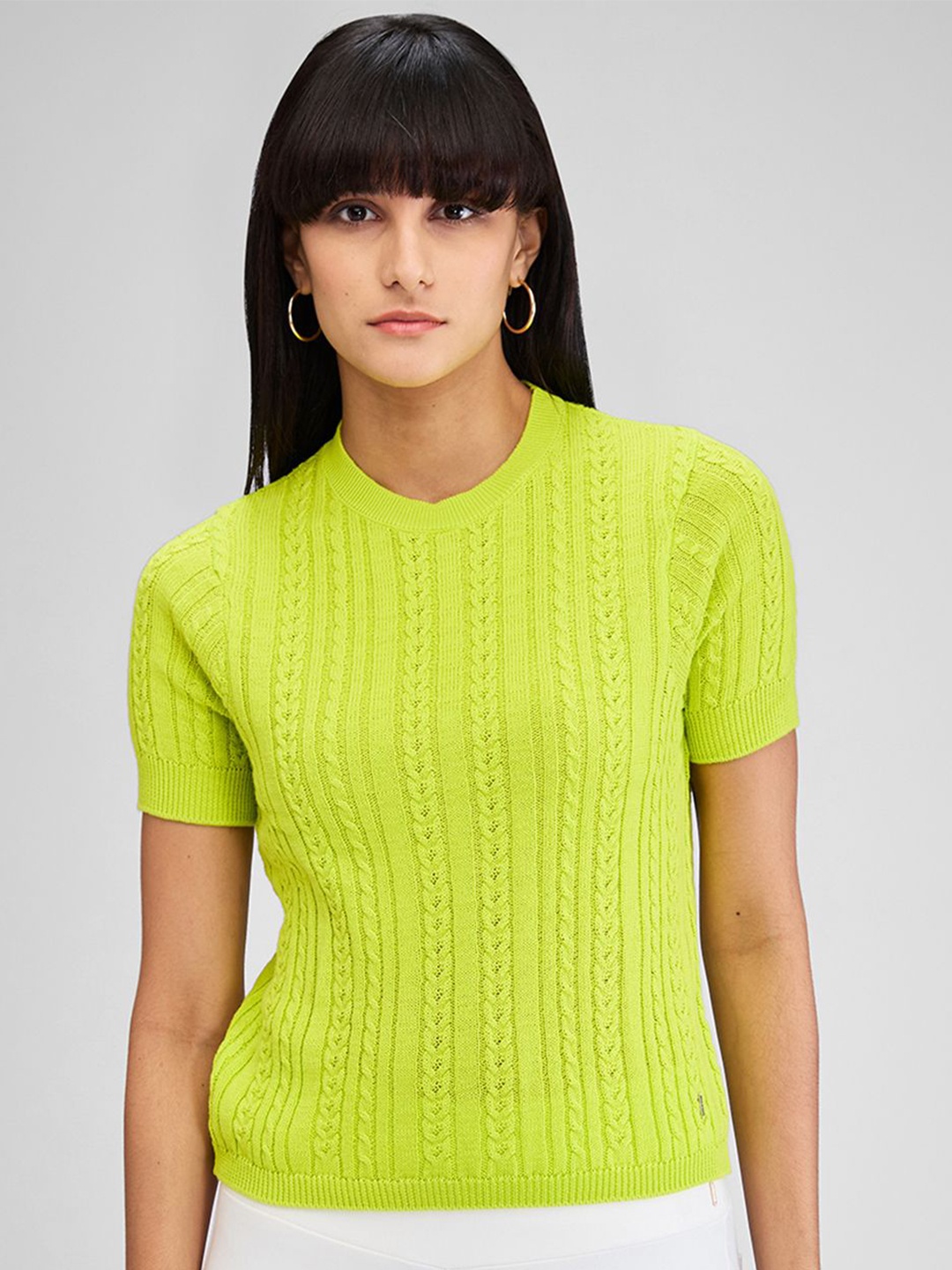 

SPYKAR Women Cable Knit Pullover, Yellow