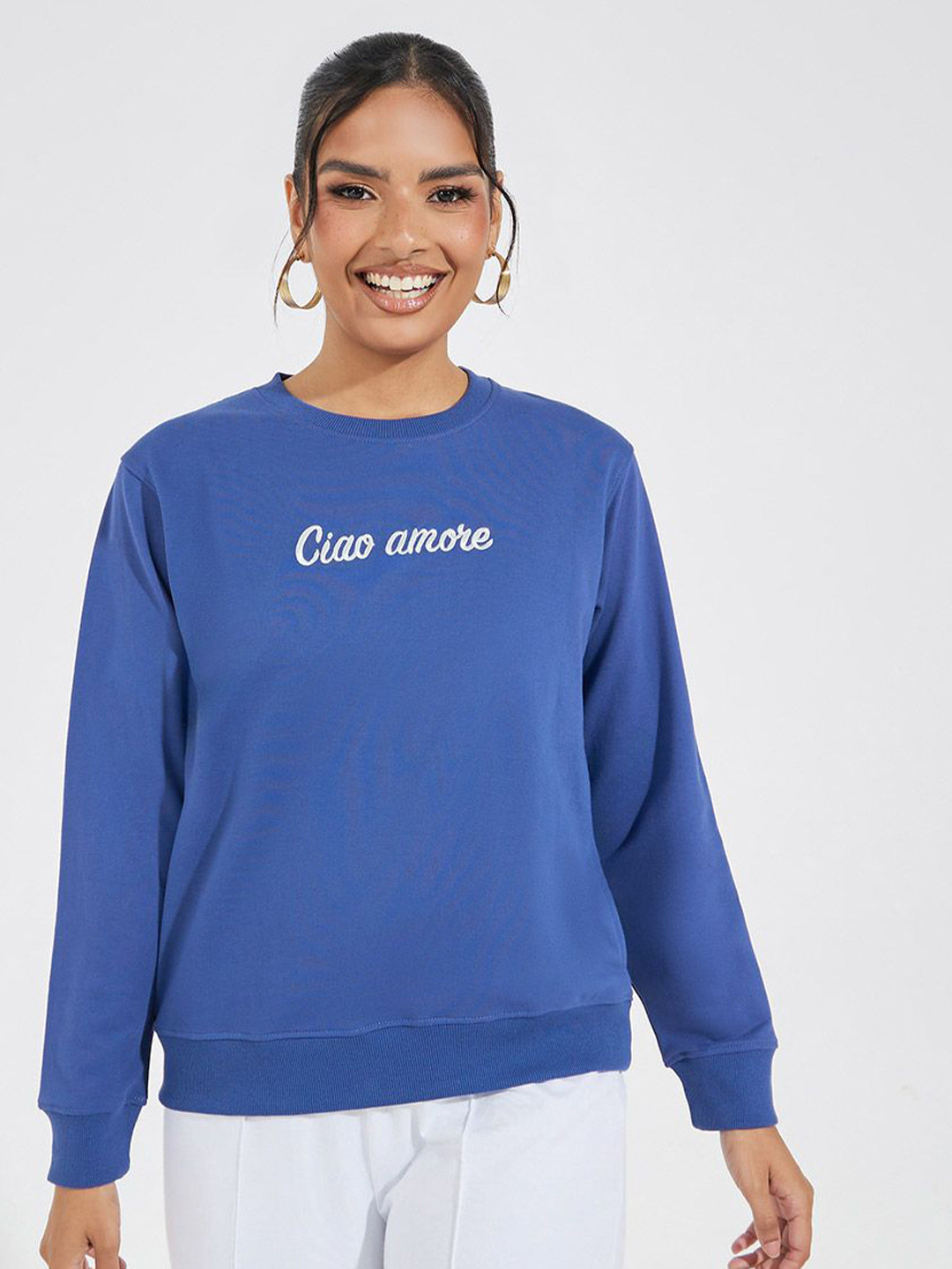 

Styli Women Embroidered Regular Fit Sweatshirt, Navy blue