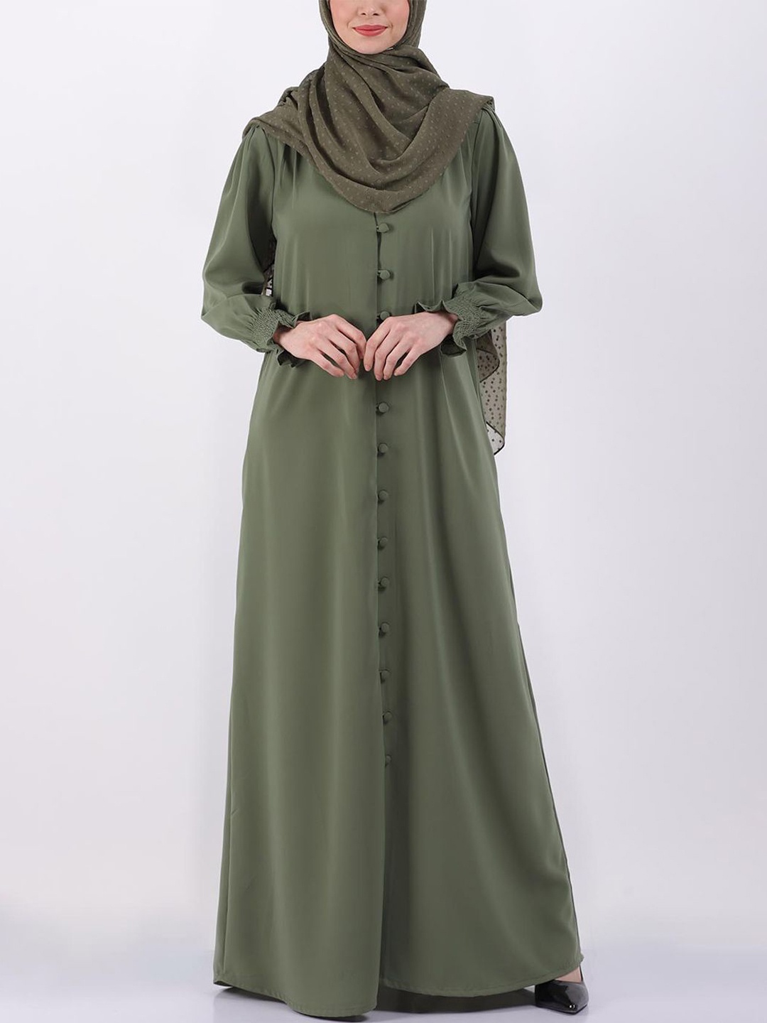 

Only Modest Long Cuffed Sleeves Abaya, Olive