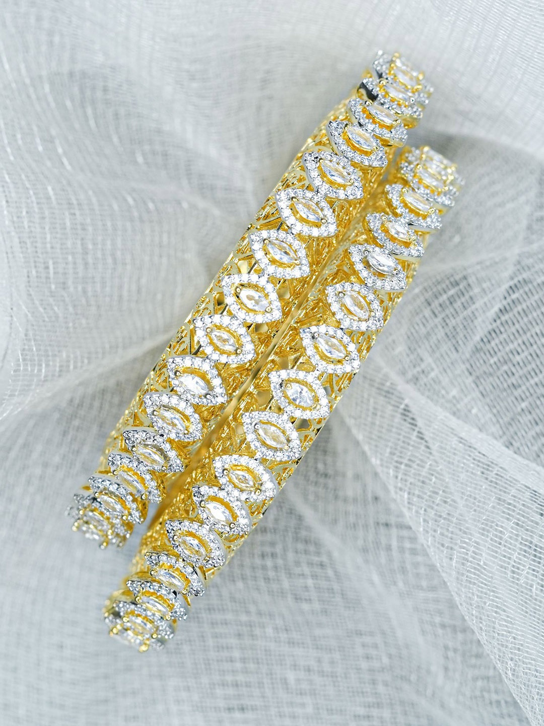 

Zevarly Set Of 2 Gold-Plated American Diamond Studded Bangles