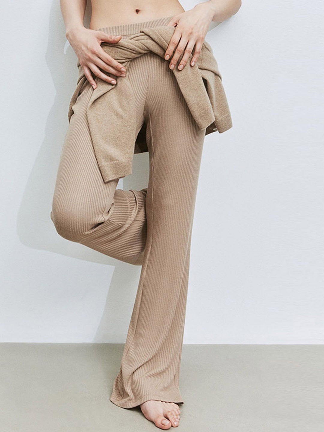 

H&M Women Flared Trousers, Beige