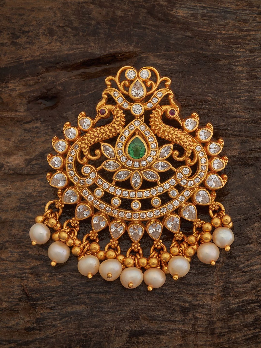 

Kushal's Fashion Jewellery 92.5 Pure Silver Gold-Plated Stone Studded Contemporary Pendant