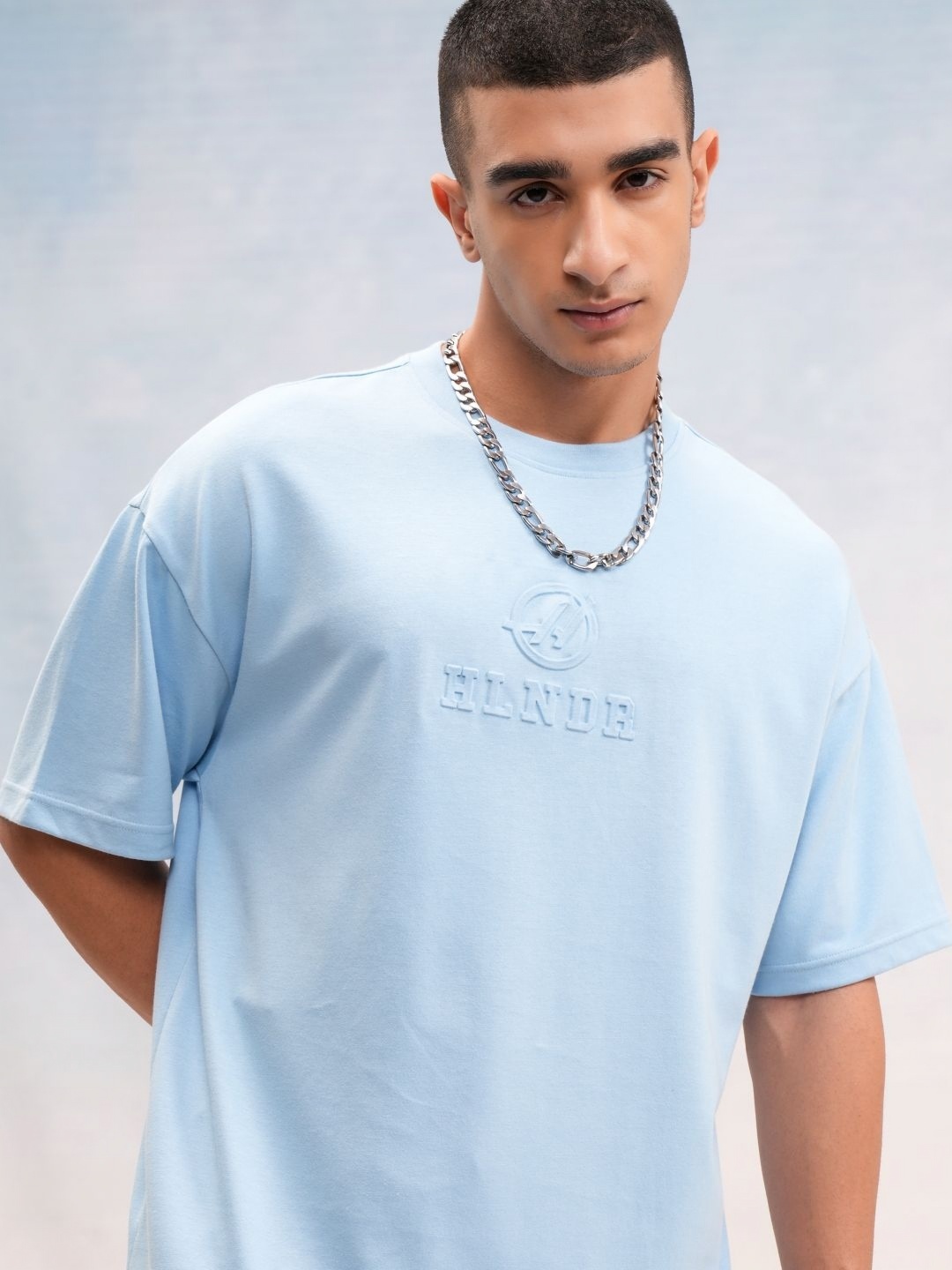 

HIGHLANDER Men Brand Logo Printed Round Neck Cotton Oversized T-shirt, Blue