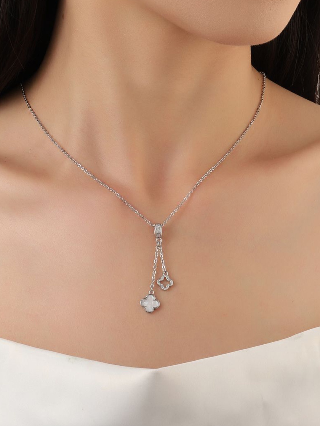 

SALTY Evergreen Silver-Plated Stone-Studded Pendant With Chain