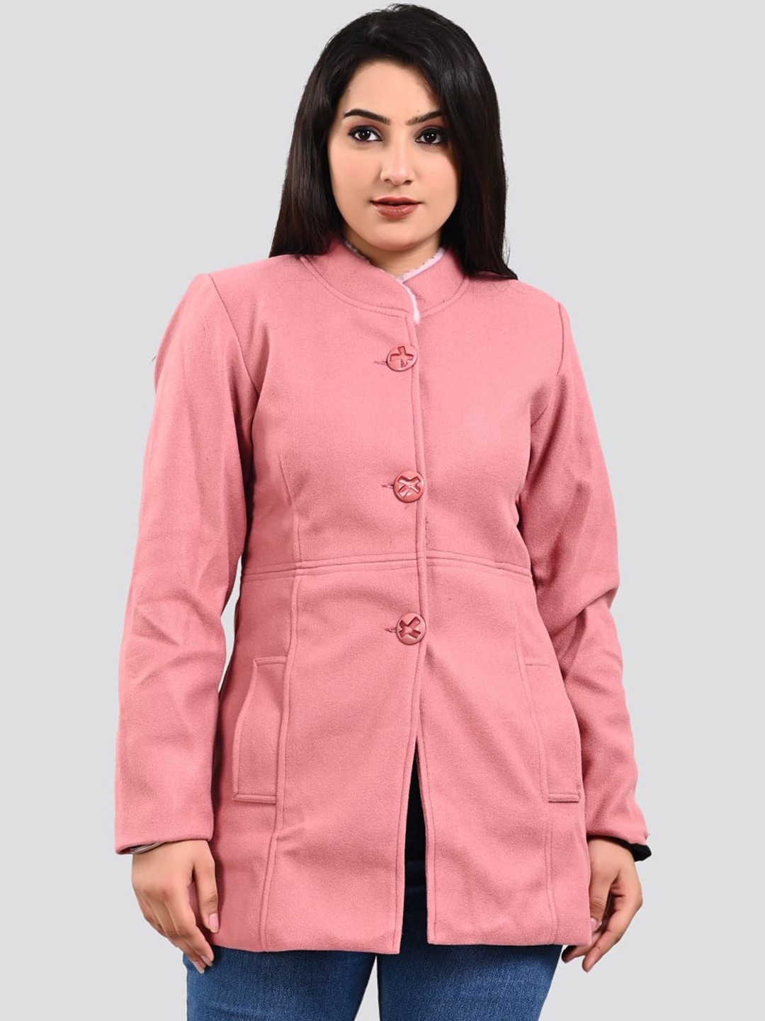 

FELLAMO Single-Breasted Overcoats, Peach
