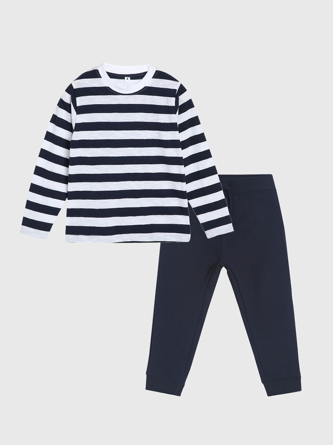 

ETCHED DESIGN Boys Striped Pure Cotton T-shirt With Joggers, Navy blue