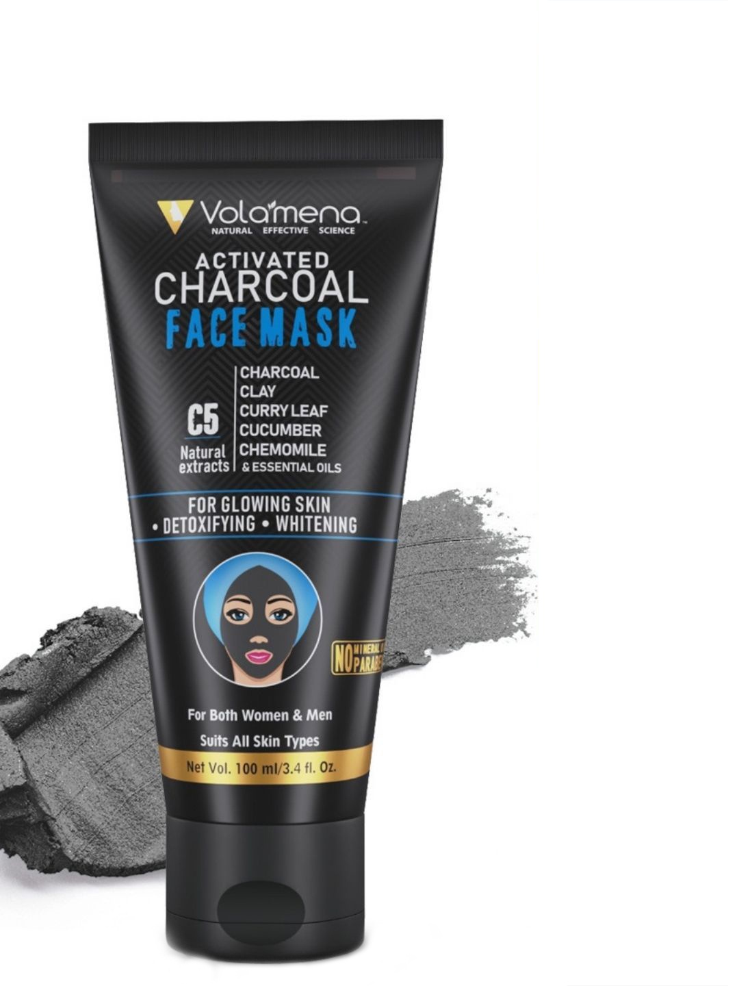 

Volamena C5 Natural Extract Activated Charcoal Face Mask For Detoxify Skin -100ml, Black