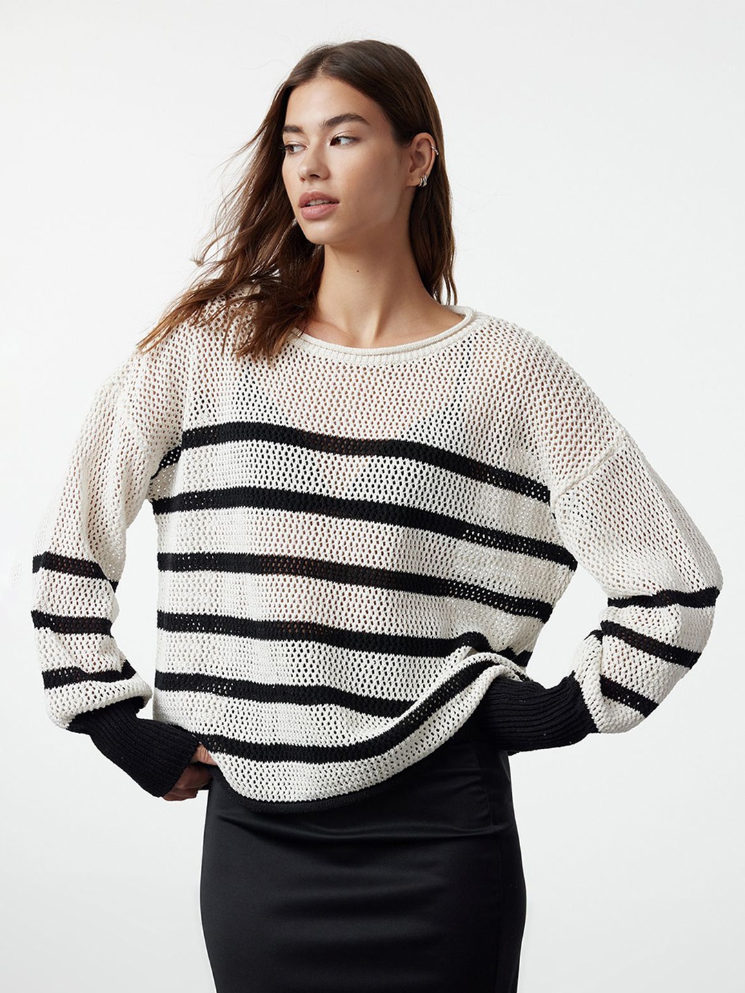 

Trendyol Striped Cotton Top, Na