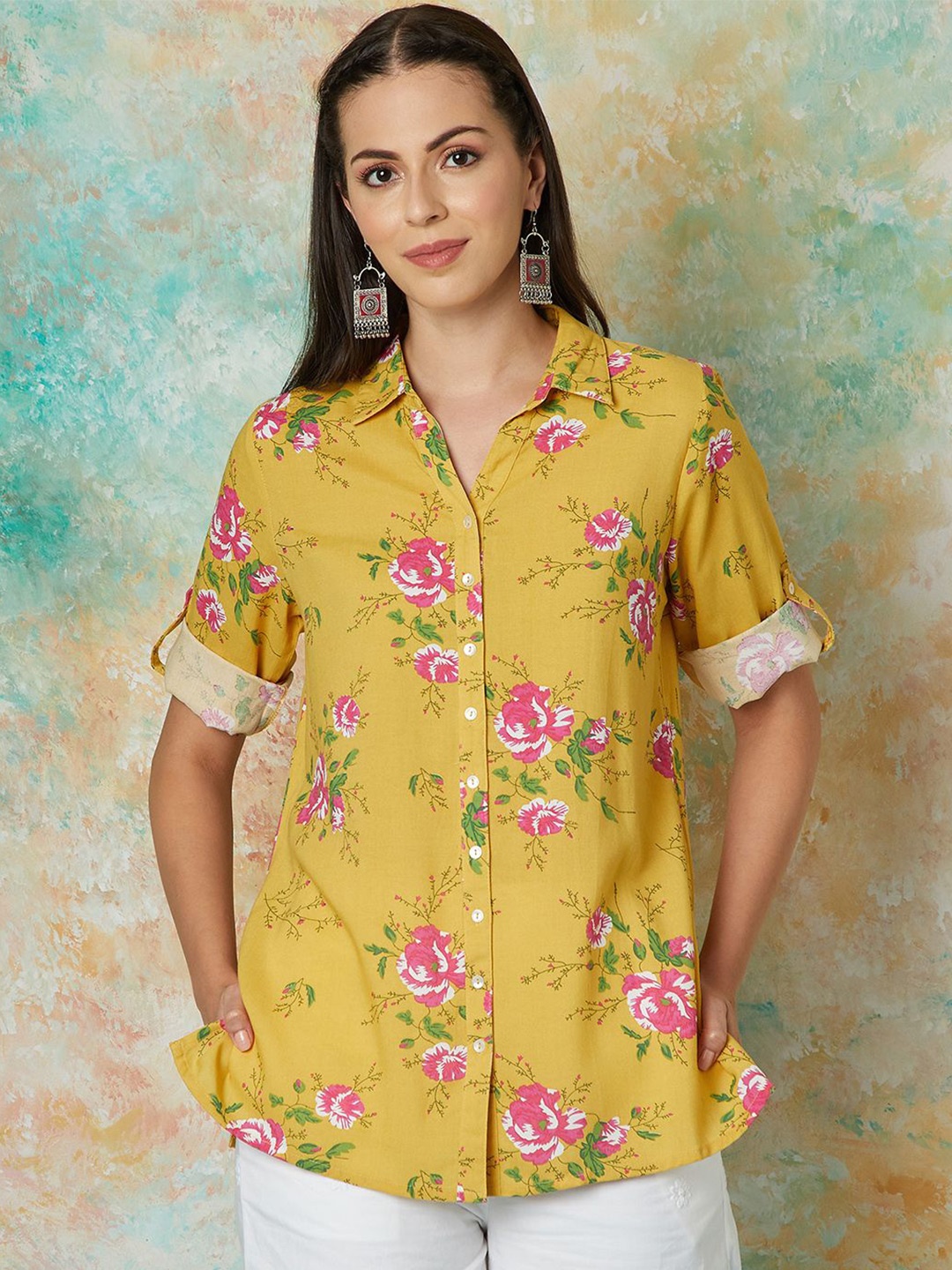 

Melange by Lifestyle Women Floral Opaque Printed Casual Shirt, Mustard