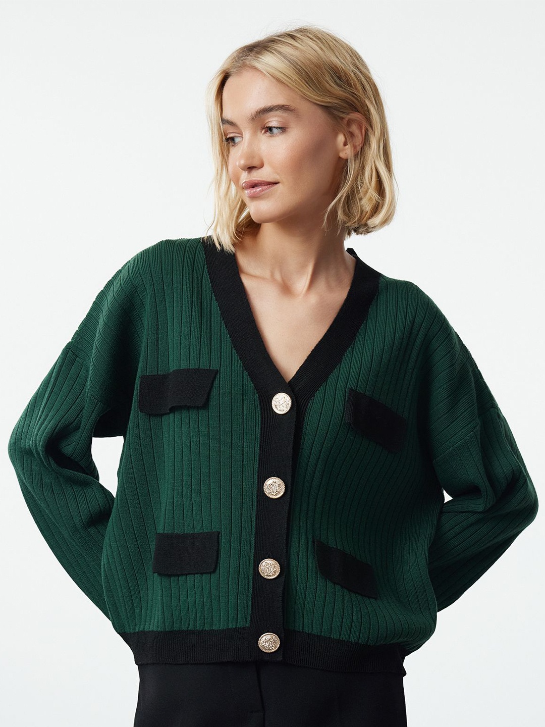

Trendyol Women Colourblocked Cardigan, Green