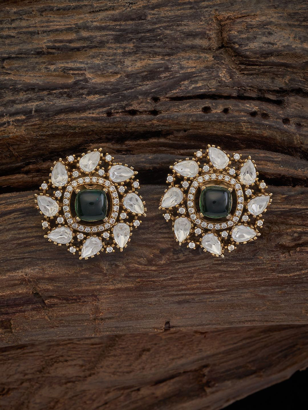 

Kushal's Fashion Jewellery Floral Kundan Studded Earrings, Green
