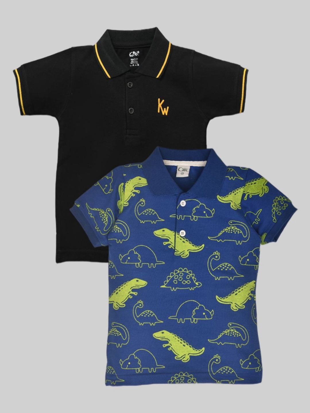 

BAESD Pack Of 2 Boys Conversational Printed Polo Collar Cotton T-shirts, Black