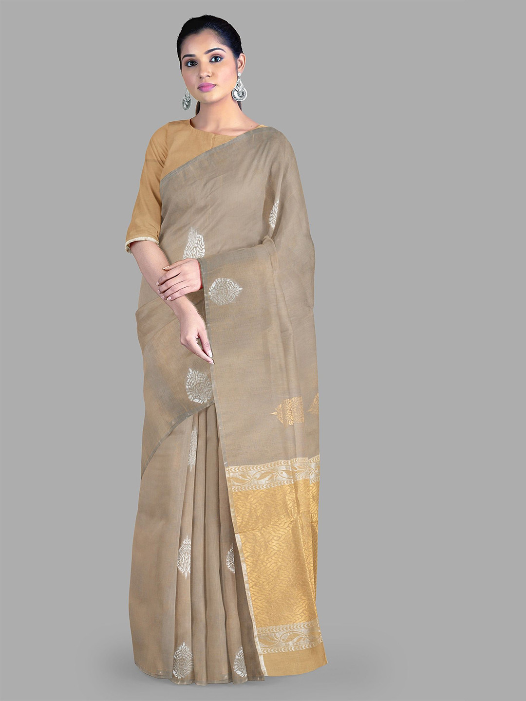 

The Chennai Silks Ethnic Motifs Zari Pure Cotton Kovai Saree, Grey