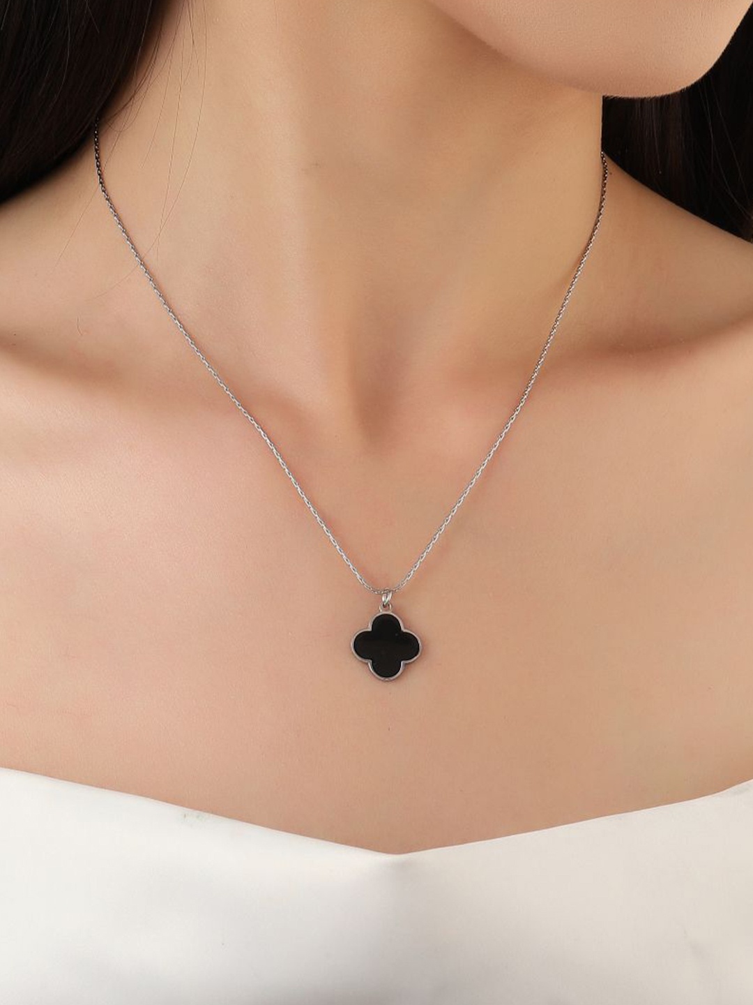 

SALTY Silver-Plated Stainless Steel Floral Pendants With Chains