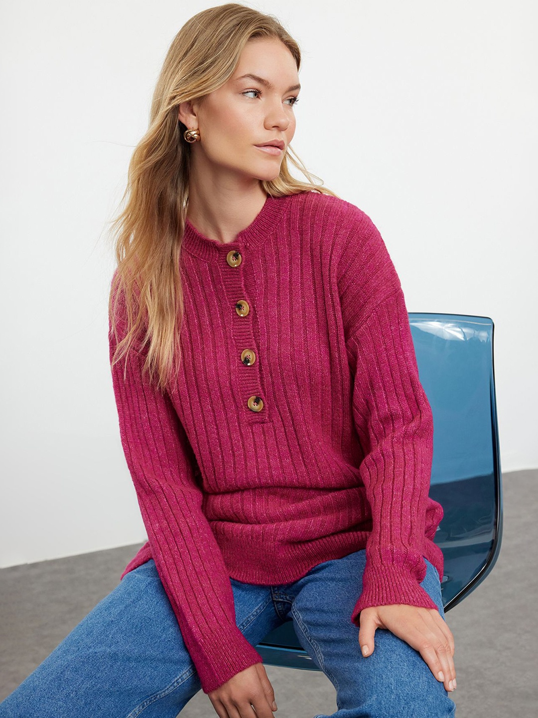 

Trendyol Women Striped Pullover, Maroon