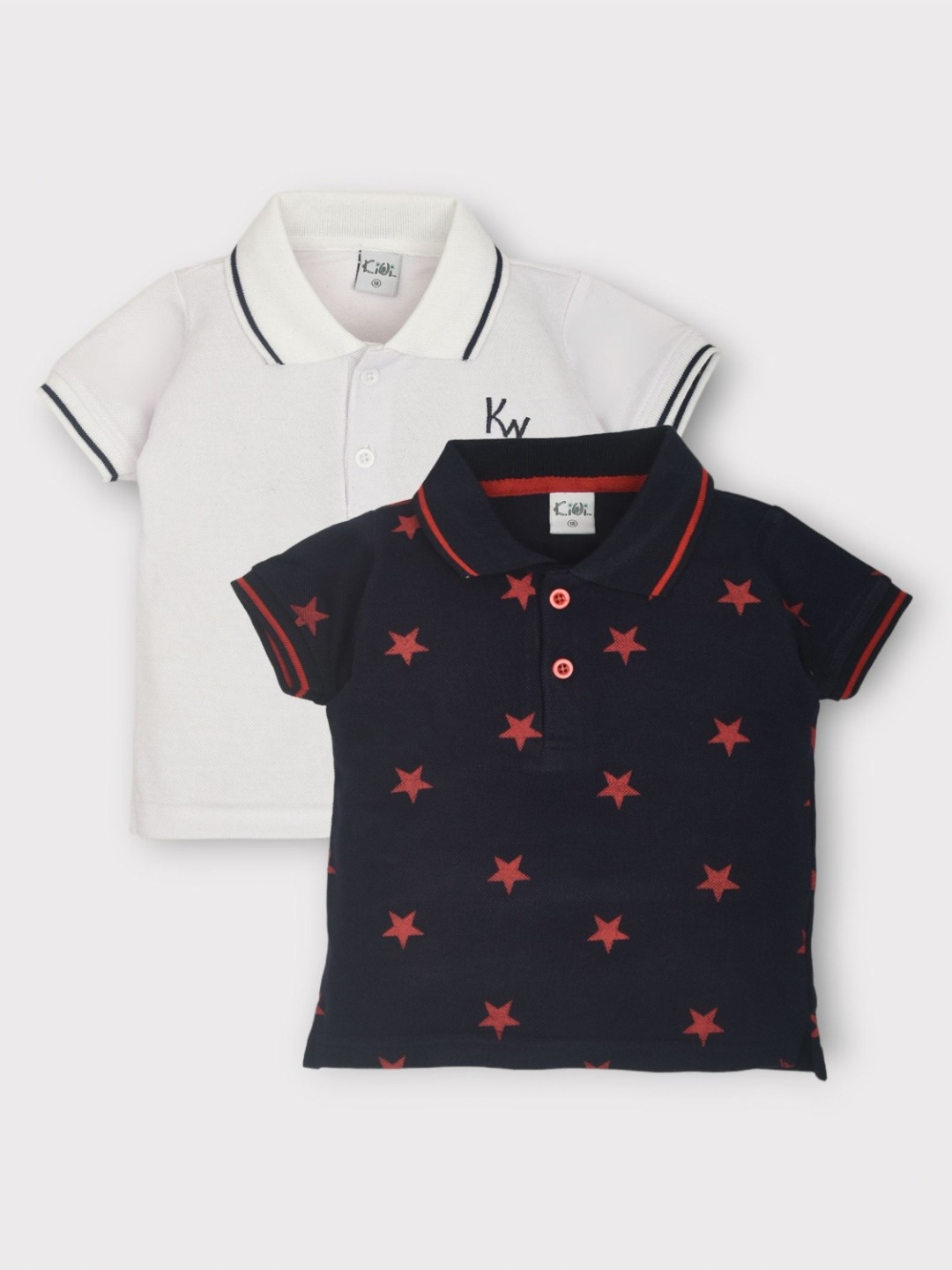

BAESD Pack Of 2 Boys Conversational Printed Polo Collar Cotton T-shirts, White