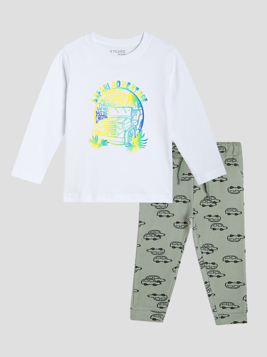 

ETCHED DESIGN Boys Printed Pure Cotton T-shirt With Joggers, White