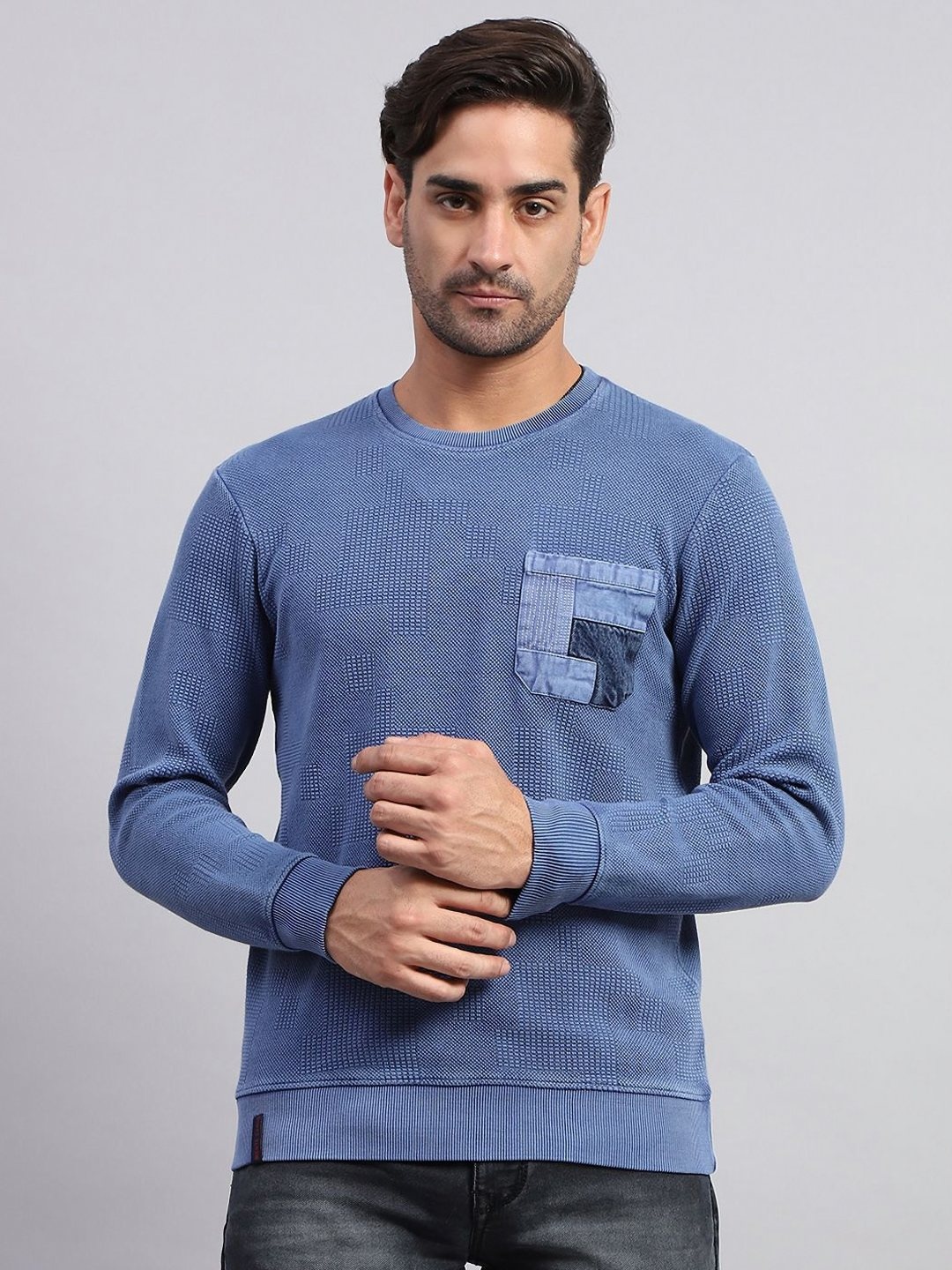 

Monte Carlo Men Solid Round Neck Cotton T-shirt, Blue