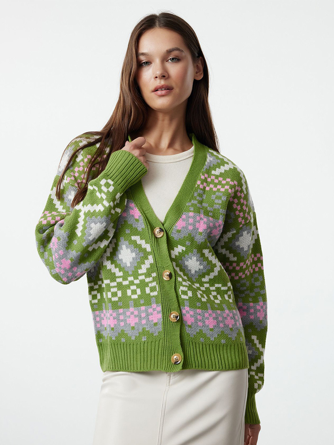

Trendyol Women Printed Cardigan, Green