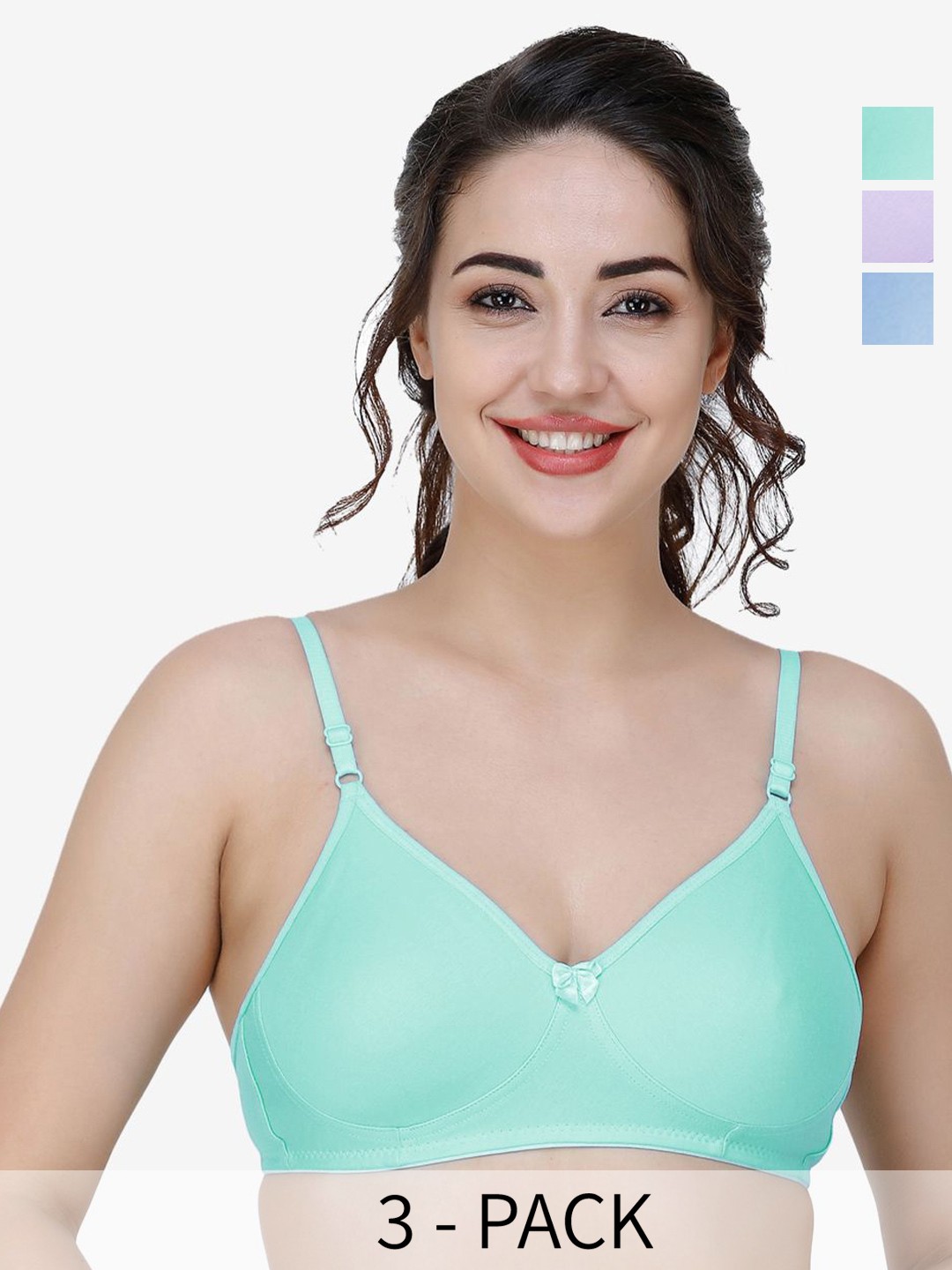 

Docare Women Pack Of 3 Full Coverage Non Padded T-shirt Bra, Green