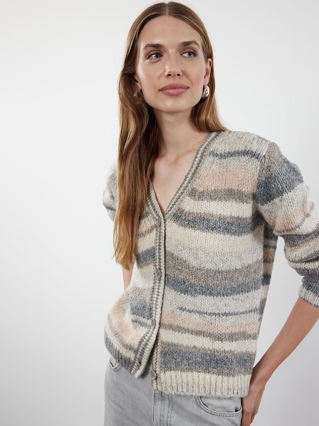 

Trendyol Women Striped Cardigan, Off white