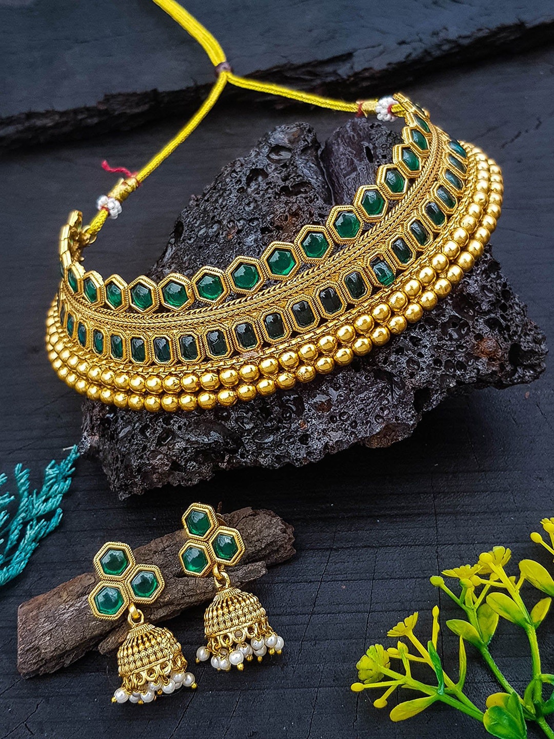 

GRIIHAM Gold-Plated CZ Studded Brass Necklace and Earrings