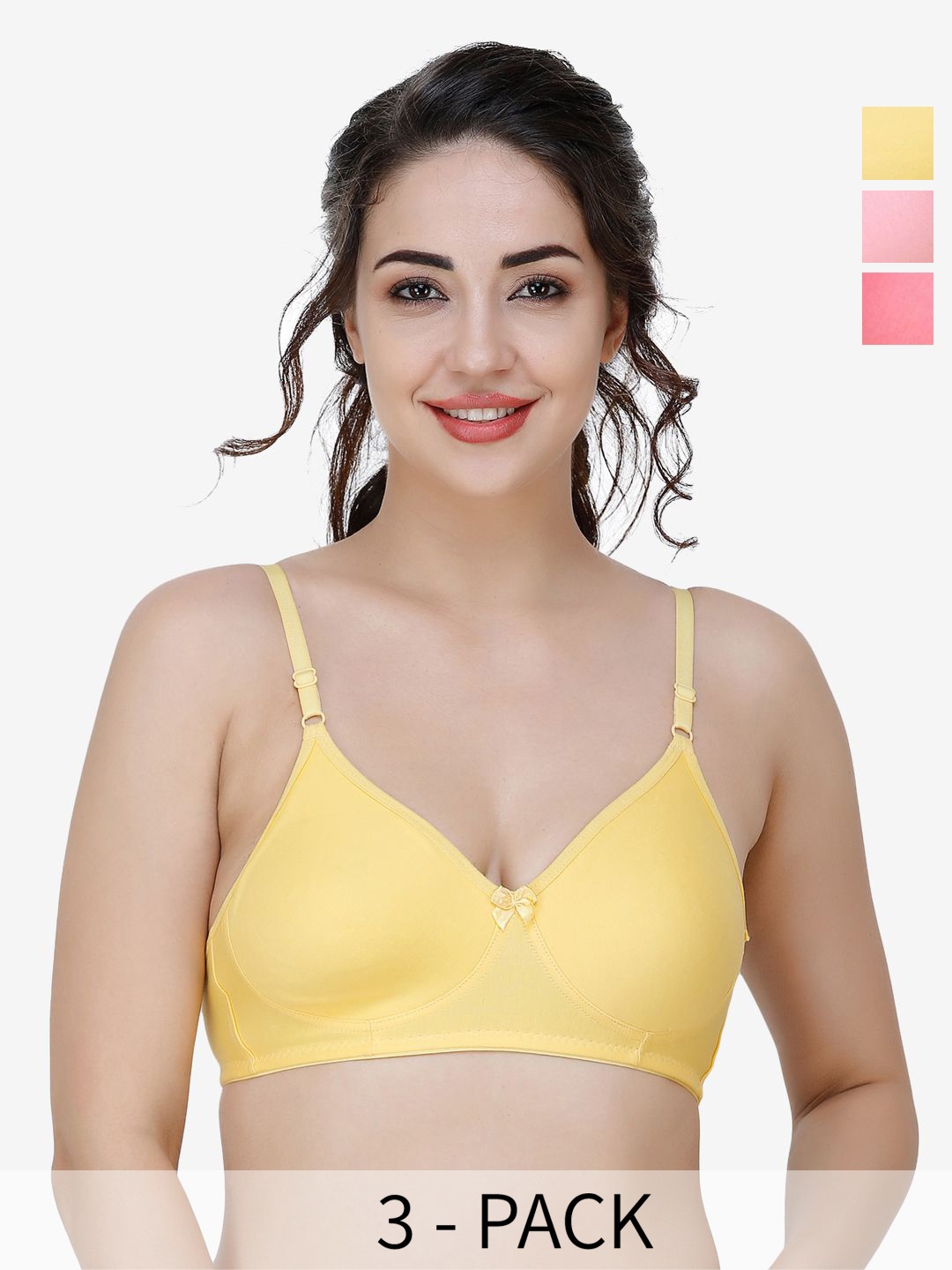 

Docare Women Pack of 3 Full Coverage T-shirt Non Padded Bra, Peach