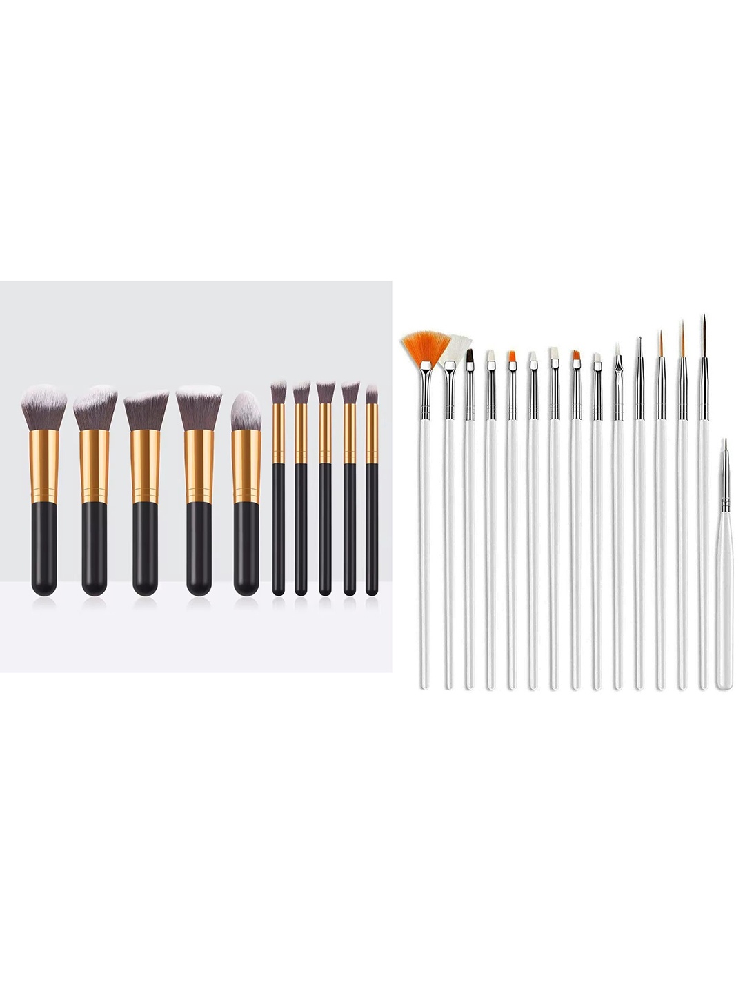 

zemglam Set of 10 Makeup Brushes Kit with 15 Nail Art Brush, Gold