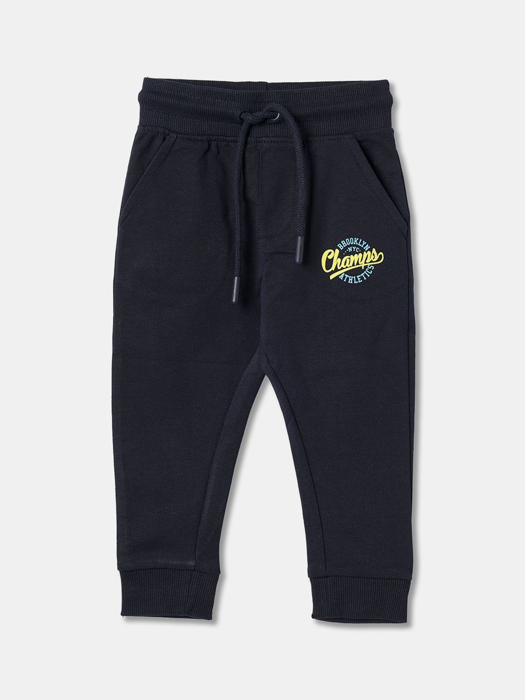 

R&B Boys Printed Relaxed Fit Cotton Mid Rise Joggers, Blue