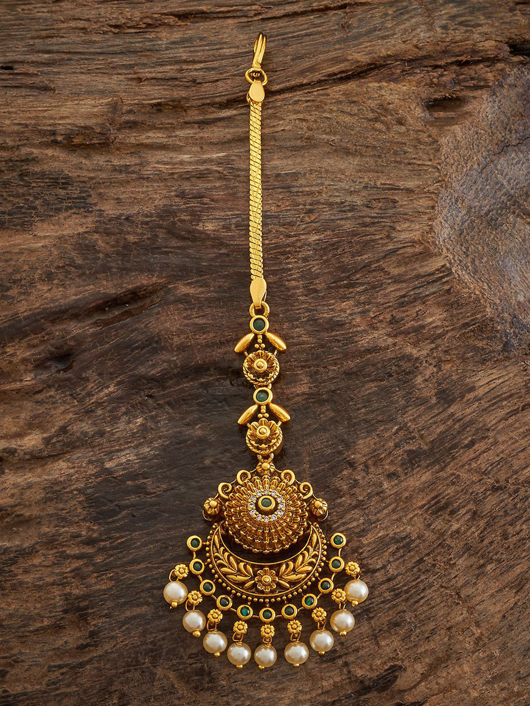 

Kushal's Fashion Jewellery Gold-Plated Stones Studded & Beaded Maang Tikka