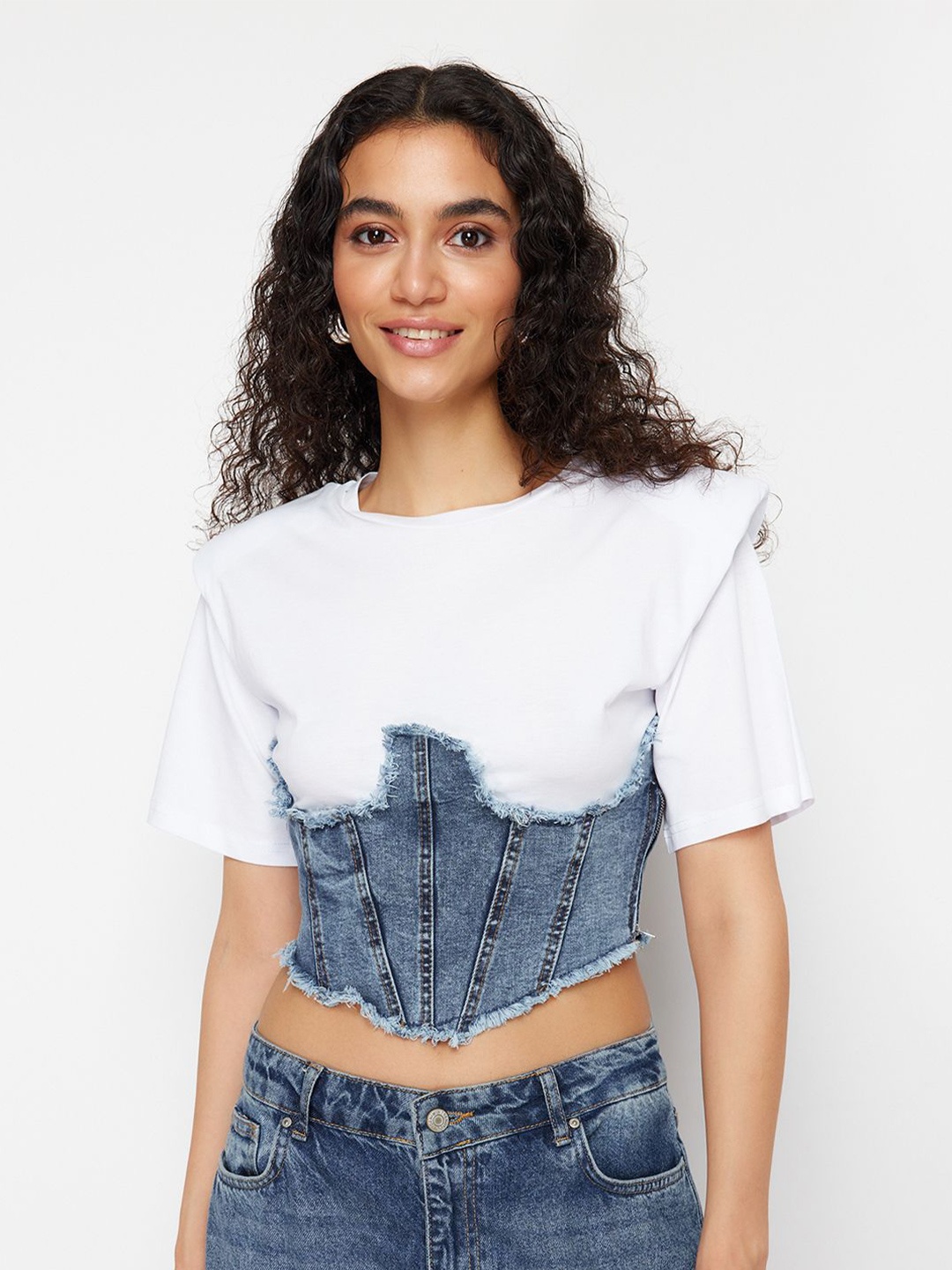 

Trendyol Tie and Dye Cotton Crop Top, Na
