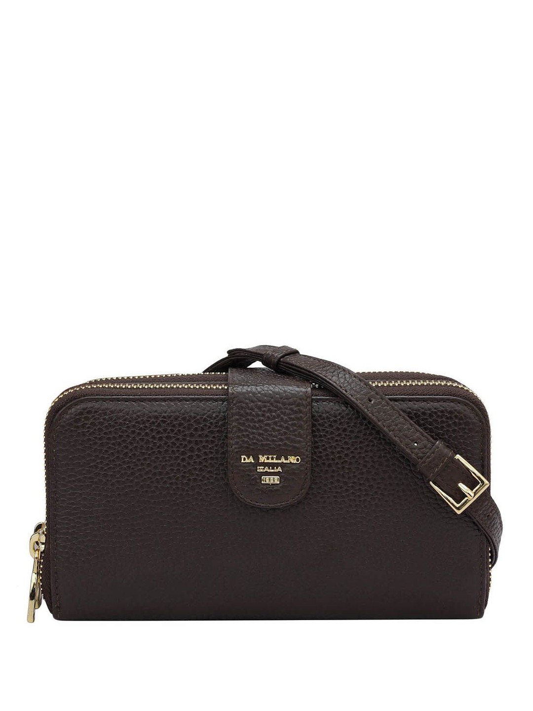 

Da Milano Women Textured Leather Zip Around Wallet, Brown