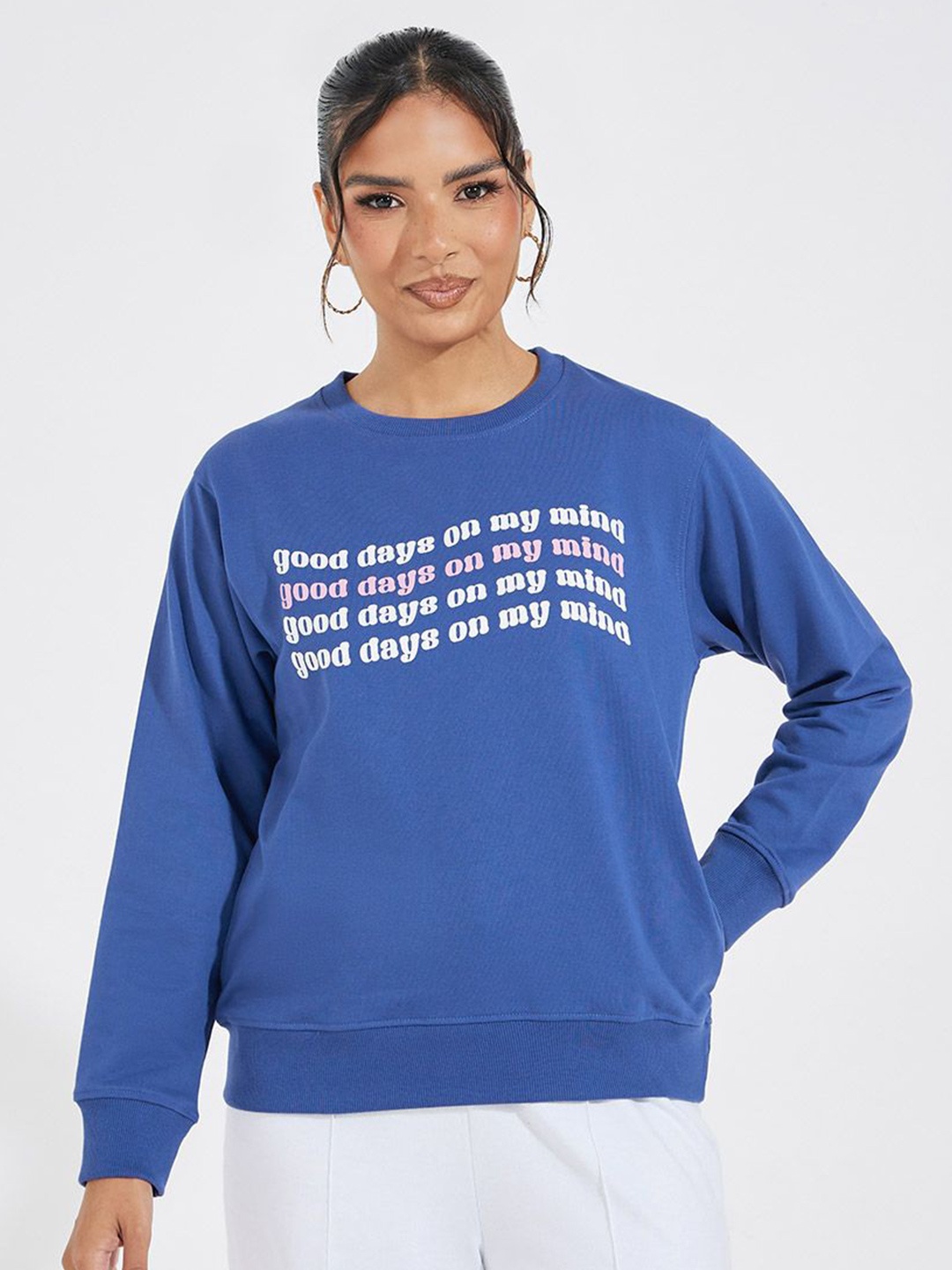 

Styli Women Typography Printed Regular Fit Sweatshirt, Navy blue